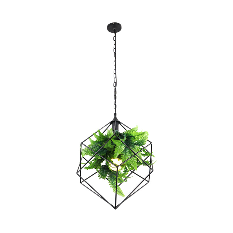 16.5"/19.5" W 1 Head Metal Pendant Lamp Antique Black Geometric Restaurant LED Down Lighting with Plant Clearhalo 'Art Deco Pendants' 'Black' 'Cast Iron' 'Ceiling Lights' 'Ceramic' 'Crystal' 'Industrial Pendants' 'Industrial' 'Metal' 'Middle Century Pendants' 'Pendant Lights' 'Pendants' 'Rustic Pendants' 'Tiffany' Lighting' 519176