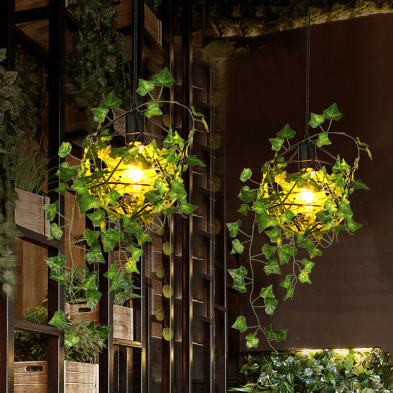 Geometric Restaurant Pendant Ceiling Light Retro Metal 1 Head Black LED Drop Lamp with Plant Decor Clearhalo 'Art Deco Pendants' 'Black' 'Cast Iron' 'Ceiling Lights' 'Ceramic' 'Crystal' 'Industrial Pendants' 'Industrial' 'Metal' 'Middle Century Pendants' 'Pendant Lights' 'Pendants' 'Rustic Pendants' 'Tiffany' Lighting' 519181