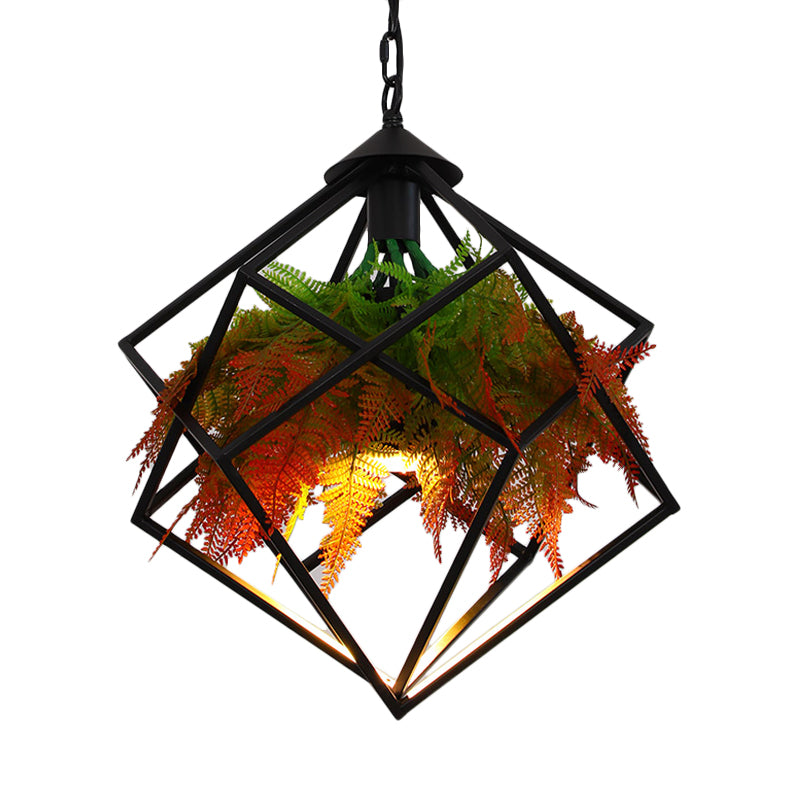 Geometric Restaurant Pendant Lighting Industrial Metal 1 Bulb Black LED Plant Hanging Light Fixture, 16