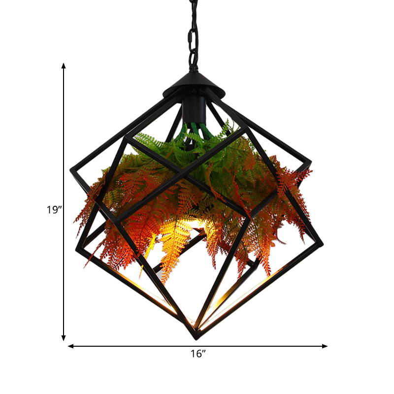 Geometric Restaurant Pendant Lighting Industrial Metal 1 Bulb Black LED Plant Hanging Light Fixture, 16"/18.5" Wide Clearhalo 'Art Deco Pendants' 'Black' 'Cast Iron' 'Ceiling Lights' 'Ceramic' 'Crystal' 'Industrial Pendants' 'Industrial' 'Metal' 'Middle Century Pendants' 'Pendant Lights' 'Pendants' 'Rustic Pendants' 'Tiffany' Lighting' 519407