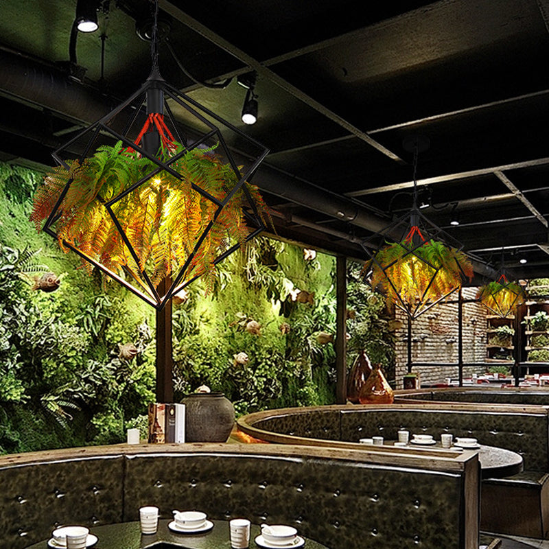 Geometric Restaurant Pendant Lighting Industrial Metal 1 Bulb Black LED Plant Hanging Light Fixture, 16"/18.5" Wide Clearhalo 'Art Deco Pendants' 'Black' 'Cast Iron' 'Ceiling Lights' 'Ceramic' 'Crystal' 'Industrial Pendants' 'Industrial' 'Metal' 'Middle Century Pendants' 'Pendant Lights' 'Pendants' 'Rustic Pendants' 'Tiffany' Lighting' 519409