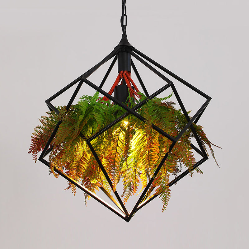Geometric Restaurant Pendant Lighting Industrial Metal 1 Bulb Black LED Plant Hanging Light Fixture, 16
