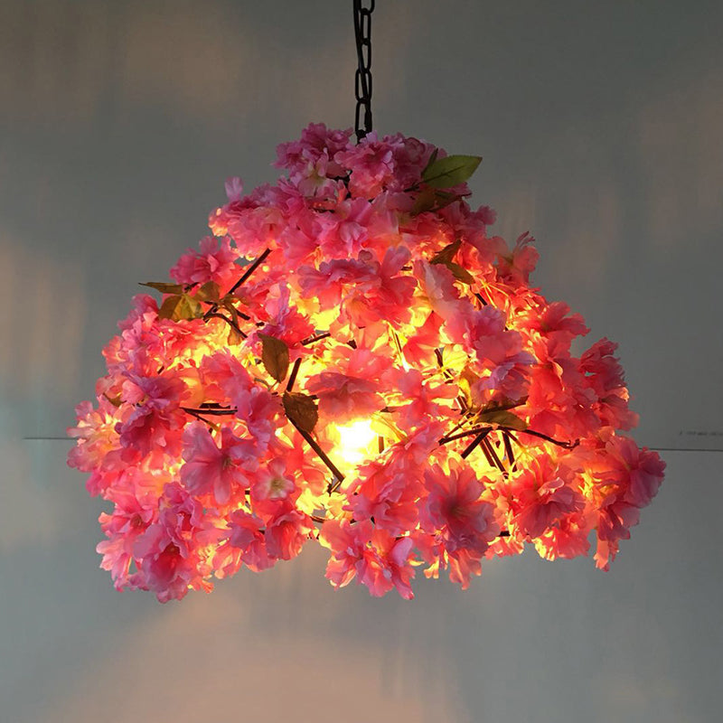 Vintage Blossom Suspension Lamp 1 Head Metal Pendant Light in Black for Restaurant, 15