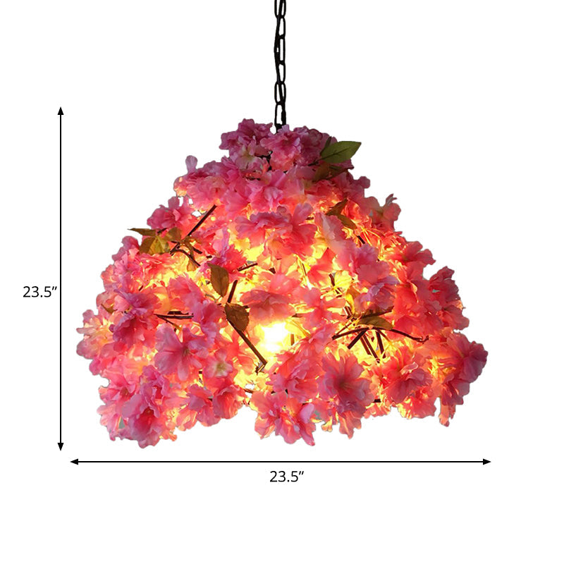 Vintage Blossom Suspension Lamp 1 Head Metal Pendant Light in Black for Restaurant, 15