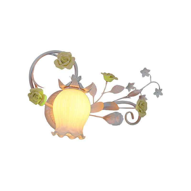 Metal Floral Wall Lamp Sconce Pastoral 1-Light Living Room Wall Light Fixture in Yellow/Pink/Blue Clearhalo 'Wall Lamps & Sconces' 'Wall Lights' Lighting' 519640