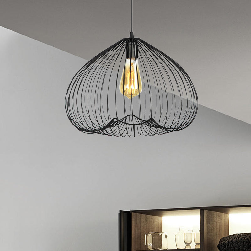 8"/9.5"/12" Wide Black 1 Light Hanging Light Vintage Metal Caged Ceiling Pendant Black 14" Clearhalo 'Art Deco Pendants' 'Black' 'Cast Iron' 'Ceiling Lights' 'Ceramic' 'Crystal' 'Industrial Pendants' 'Industrial' 'Metal' 'Middle Century Pendants' 'Pendant Lights' 'Pendants' 'Rustic Pendants' 'Tiffany' Lighting' 519963