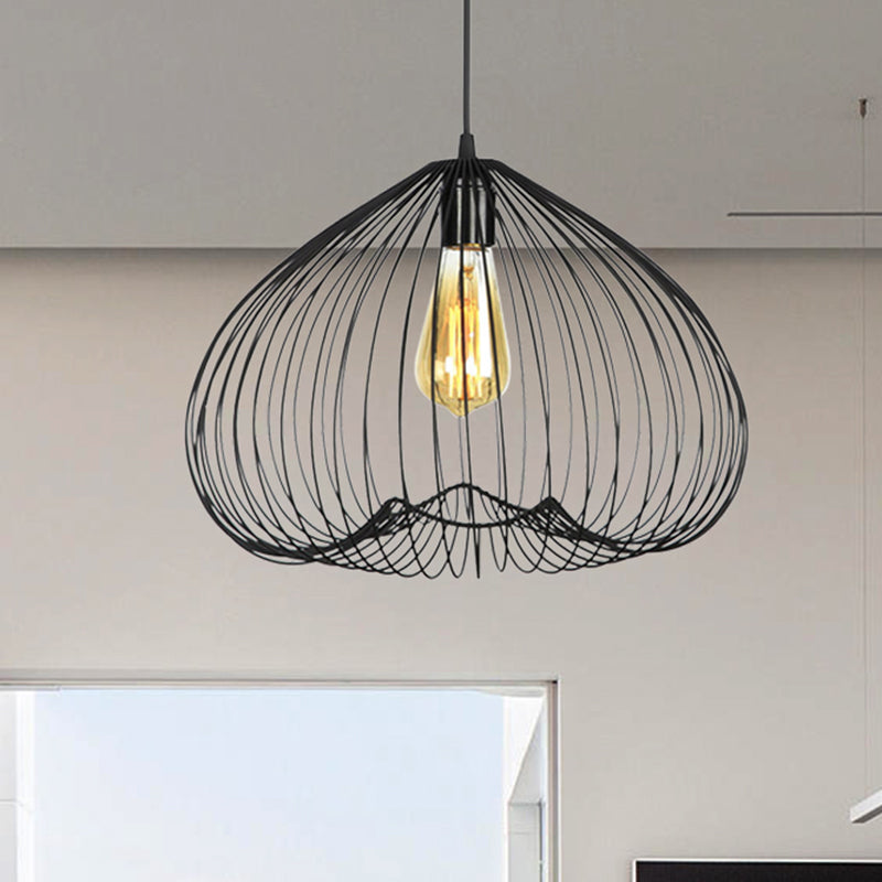 8"/9.5"/12" Wide Black 1 Light Hanging Light Vintage Metal Caged Ceiling Pendant Clearhalo 'Art Deco Pendants' 'Black' 'Cast Iron' 'Ceiling Lights' 'Ceramic' 'Crystal' 'Industrial Pendants' 'Industrial' 'Metal' 'Middle Century Pendants' 'Pendant Lights' 'Pendants' 'Rustic Pendants' 'Tiffany' Lighting' 519964