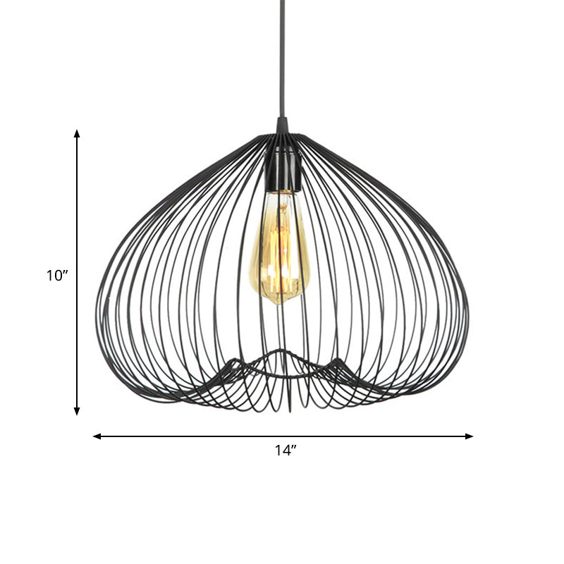 8"/9.5"/12" Wide Black 1 Light Hanging Light Vintage Metal Caged Ceiling Pendant Clearhalo 'Art Deco Pendants' 'Black' 'Cast Iron' 'Ceiling Lights' 'Ceramic' 'Crystal' 'Industrial Pendants' 'Industrial' 'Metal' 'Middle Century Pendants' 'Pendant Lights' 'Pendants' 'Rustic Pendants' 'Tiffany' Lighting' 519965