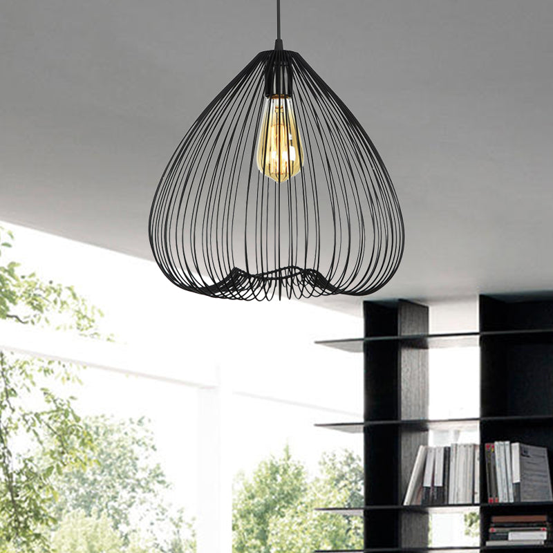 8"/9.5"/12" Wide Black 1 Light Hanging Light Vintage Metal Caged Ceiling Pendant Black 12" Clearhalo 'Art Deco Pendants' 'Black' 'Cast Iron' 'Ceiling Lights' 'Ceramic' 'Crystal' 'Industrial Pendants' 'Industrial' 'Metal' 'Middle Century Pendants' 'Pendant Lights' 'Pendants' 'Rustic Pendants' 'Tiffany' Lighting' 519966