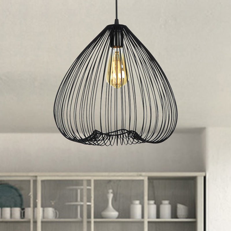 8"/9.5"/12" Wide Black 1 Light Hanging Light Vintage Metal Caged Ceiling Pendant Clearhalo 'Art Deco Pendants' 'Black' 'Cast Iron' 'Ceiling Lights' 'Ceramic' 'Crystal' 'Industrial Pendants' 'Industrial' 'Metal' 'Middle Century Pendants' 'Pendant Lights' 'Pendants' 'Rustic Pendants' 'Tiffany' Lighting' 519967