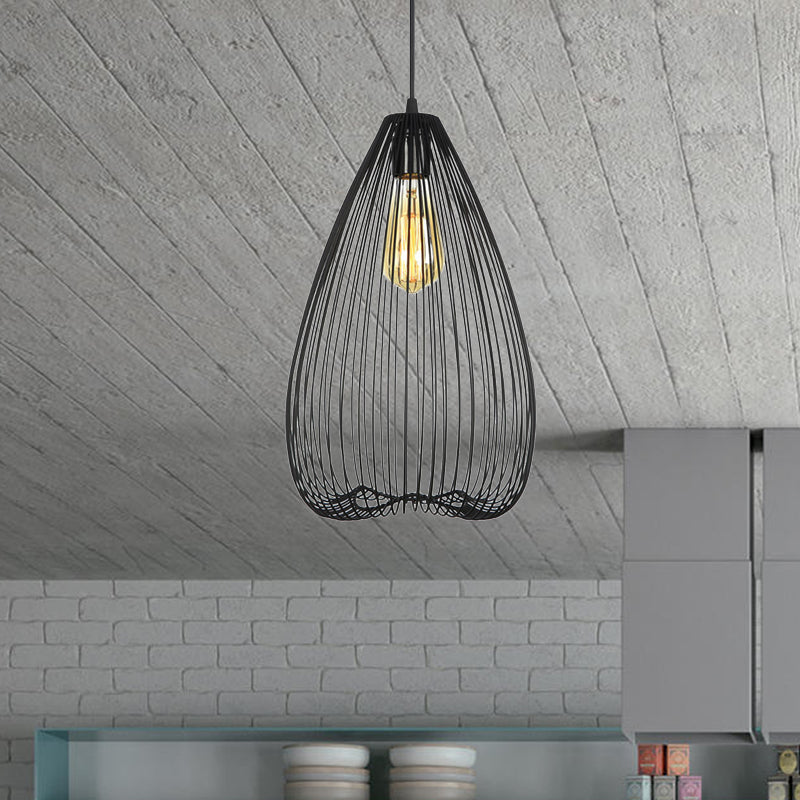8"/9.5"/12" Wide Black 1 Light Hanging Light Vintage Metal Caged Ceiling Pendant Black Clearhalo 'Art Deco Pendants' 'Black' 'Cast Iron' 'Ceiling Lights' 'Ceramic' 'Crystal' 'Industrial Pendants' 'Industrial' 'Metal' 'Middle Century Pendants' 'Pendant Lights' 'Pendants' 'Rustic Pendants' 'Tiffany' Lighting' 519969