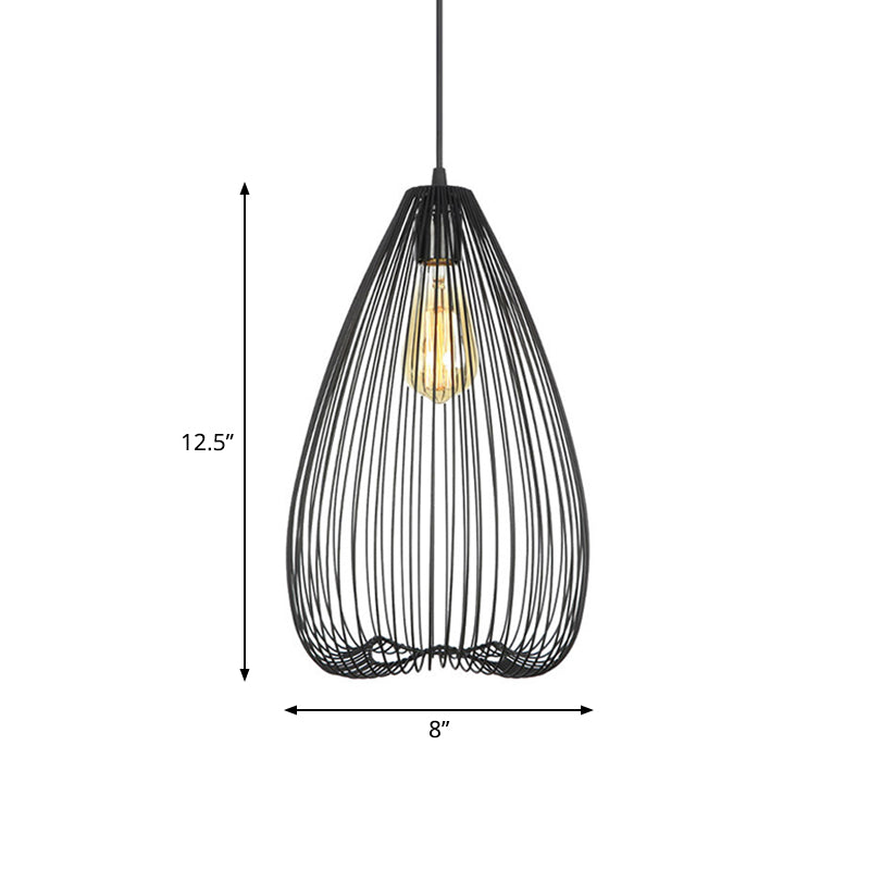 8"/9.5"/12" Wide Black 1 Light Hanging Light Vintage Metal Caged Ceiling Pendant Clearhalo 'Art Deco Pendants' 'Black' 'Cast Iron' 'Ceiling Lights' 'Ceramic' 'Crystal' 'Industrial Pendants' 'Industrial' 'Metal' 'Middle Century Pendants' 'Pendant Lights' 'Pendants' 'Rustic Pendants' 'Tiffany' Lighting' 519971