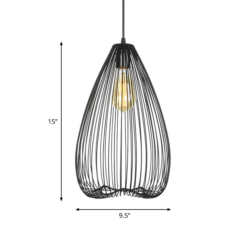 8"/9.5"/12" Wide Black 1 Light Hanging Light Vintage Metal Caged Ceiling Pendant Clearhalo 'Art Deco Pendants' 'Black' 'Cast Iron' 'Ceiling Lights' 'Ceramic' 'Crystal' 'Industrial Pendants' 'Industrial' 'Metal' 'Middle Century Pendants' 'Pendant Lights' 'Pendants' 'Rustic Pendants' 'Tiffany' Lighting' 519972