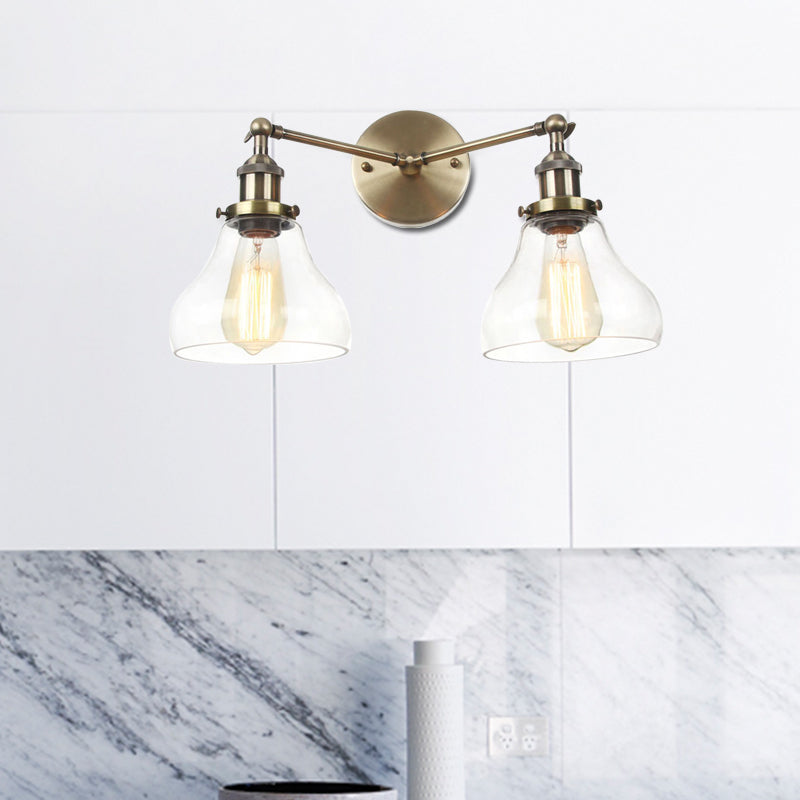 Clear Glass Black/Brass/Bronze Wall Lighting Pear Shaped 2 Lights Industrial Style Sconce Lamp Bronze Clearhalo 'Art deco wall lights' 'Cast Iron' 'Glass' 'Industrial wall lights' 'Industrial' 'Middle century wall lights' 'Modern' 'Rustic wall lights' 'Tiffany' 'Traditional wall lights' 'Wall Lamps & Sconces' 'Wall Lights' Lighting' 520075