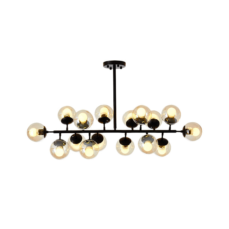 Clear Glass Ball Ceiling Chandelier Simple 16-Light Suspension Lamp in Black with Linear Design Clearhalo 'Ceiling Lights' 'Chandeliers' 'Glass shade' 'Glass' 'Modern Chandeliers' 'Modern' Lighting' 520269