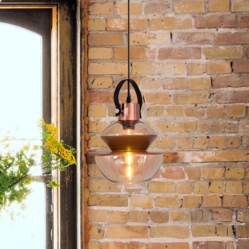 Copper Urn Pendant Lighting Fixture Modern 1 Head Clear Glass Hanging Lamp, 6.5"/8"/10" Wide Clearhalo 'Ceiling Lights' 'Chandeliers' 'Glass shade' 'Glass' 'Modern Pendants' 'Modern' 'Pendant Lights' 'Pendants' Lighting' 520377