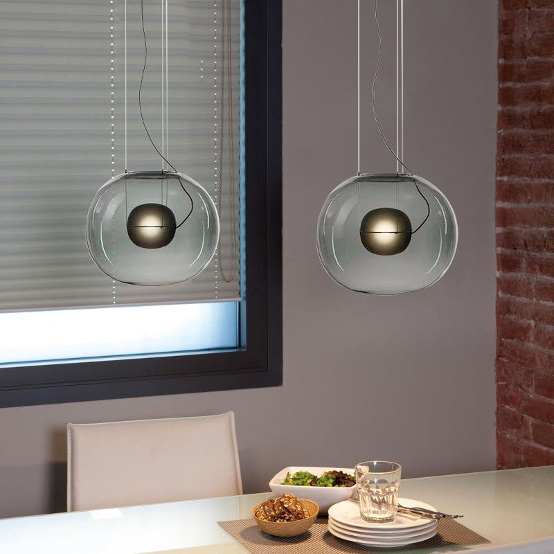 Globe Hanging Light Fixture Modern Smoke Gray/Clear Glass 1 Head Dining Room Pendant Light Kit Clearhalo 'Ceiling Lights' 'Chandeliers' 'Glass shade' 'Glass' 'Modern Pendants' 'Modern' 'Pendant Lights' 'Pendants' Lighting' 520409