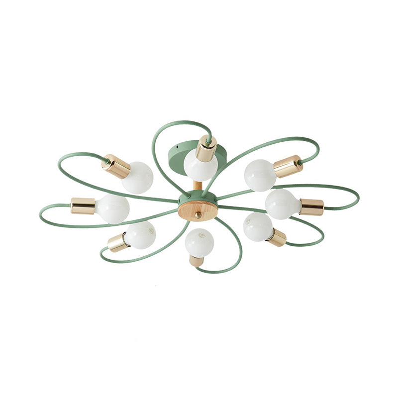 Green Blossom Flush Light Fixture Macaron 8 Bulbs Metallic Semi Ceiling Flush Mount Lamp Clearhalo 'Ceiling Lights' 'Close To Ceiling Lights' 'Close to ceiling' 'Glass shade' 'Glass' 'Pendant Lights' 'Semi-flushmount' Lighting' 520525