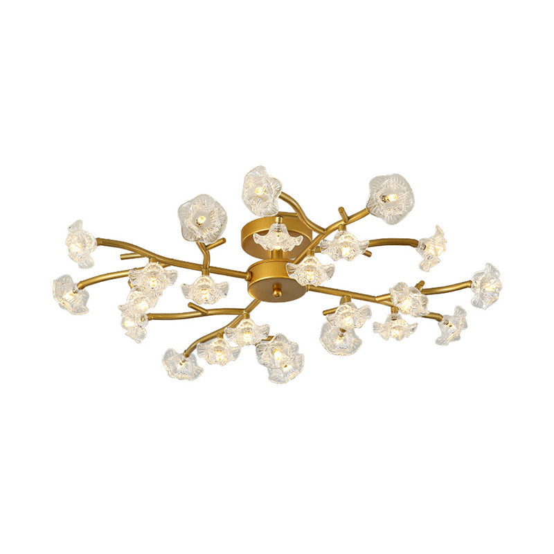 Floral Semi Flushmount Lighting Contemporary Metallic 24-Light Bedroom Flush Ceiling Lamp in Brass Clearhalo 'Ceiling Lights' 'Close To Ceiling Lights' 'Close to ceiling' 'Semi-flushmount' Lighting' 520533