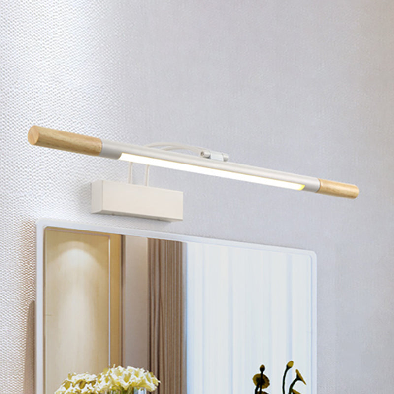 Linear Vanity Lighting Modern Led Wood Vanity Wall Sconce with Curved White/Black Arm in White/Warm Light Clearhalo 'Vanity Lights' 'Wall Lights' Lighting' 520549