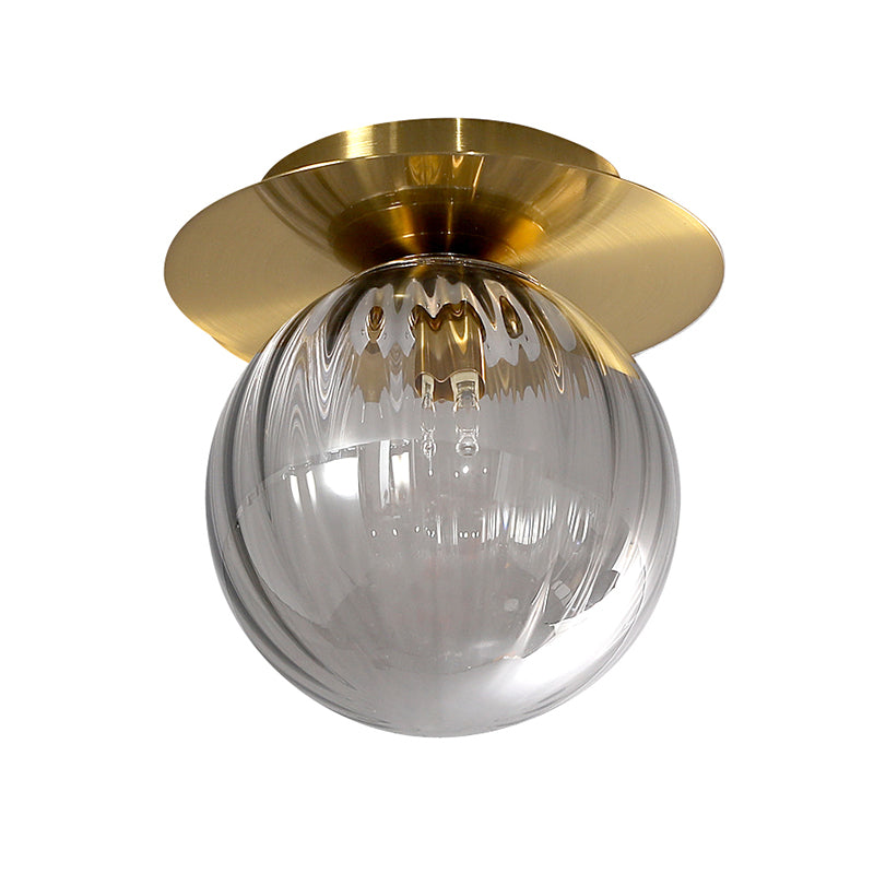 Globe Corridor Flushmount Lighting Smoked Water Glass 1-Head Gold Finish Flush Mount Ceiling Lamp Clearhalo 'Ceiling Lights' 'Close To Ceiling Lights' 'Close to ceiling' 'Flush mount' Lighting' 520647
