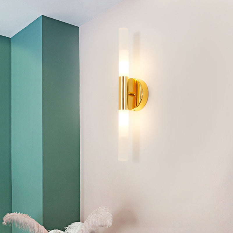 Minimalist Slim Tubular Wall Sconce White Glass LED Corner Wall Lighting Fixture in Brass Clearhalo 'Cast Iron' 'Glass' 'Industrial' 'Modern wall lights' 'Modern' 'Tiffany' 'Traditional wall lights' 'Wall Lamps & Sconces' 'Wall Lights' Lighting' 520747