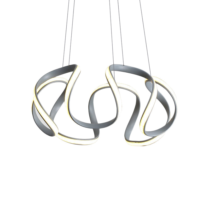 3/5/6 Lights Dining Room Chandelier with Wave Acrylic Shade Modern Grey Ceiling Pendant Light in White/Warm Light Clearhalo 'Ceiling Lights' 'Chandeliers' 'Modern Chandeliers' 'Modern' Lighting' 520851