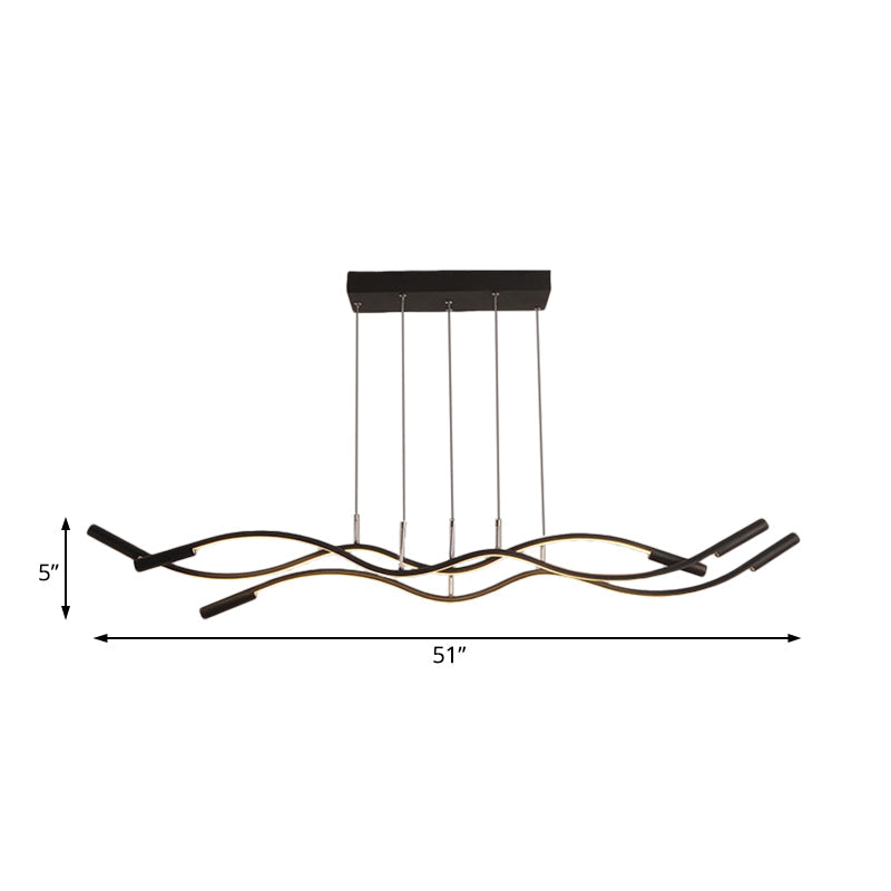 White/Black Waved Linear Chandelier Lighting Modernist 3 Lights Acrylic Led Ceiling Hung Lamp Fixture in White/Warm Light Clearhalo 'Ceiling Lights' 'Chandeliers' 'Modern Chandeliers' 'Modern' Lighting' 520884
