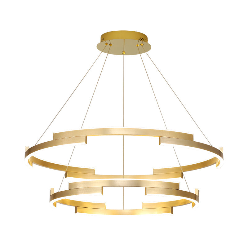 Round Metal Chandelier Lighting Contemporary 1/2/3 Lights Gold Led Hanging Ceiling Light in White/Warm Light Clearhalo 'Ceiling Lights' 'Chandeliers' 'Modern Chandeliers' 'Modern' Lighting' 520913