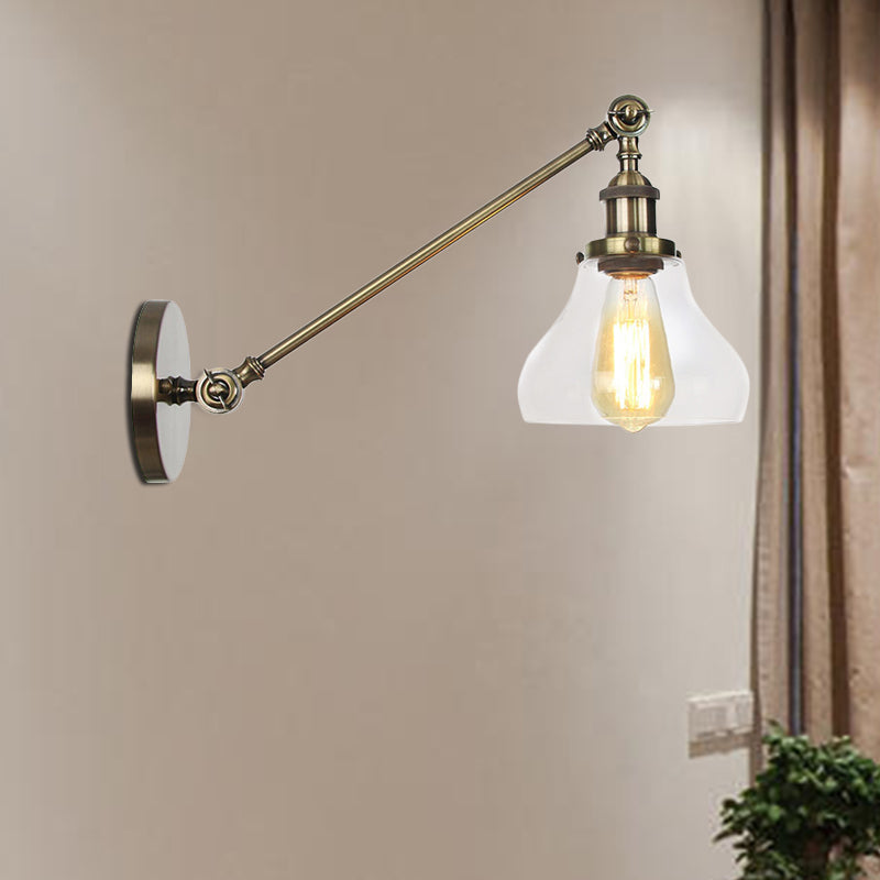1 Light Indoor Lighting Fixture Farmhouse Black/Bronze/Brass Sconce with Pear Clear Glass Shade, 8"/12" L Arm Clearhalo 'Art deco wall lights' 'Cast Iron' 'Glass' 'Industrial wall lights' 'Industrial' 'Middle century wall lights' 'Modern' 'Rustic wall lights' 'Tiffany' 'Traditional wall lights' 'Wall Lamps & Sconces' 'Wall Lights' Lighting' 521040