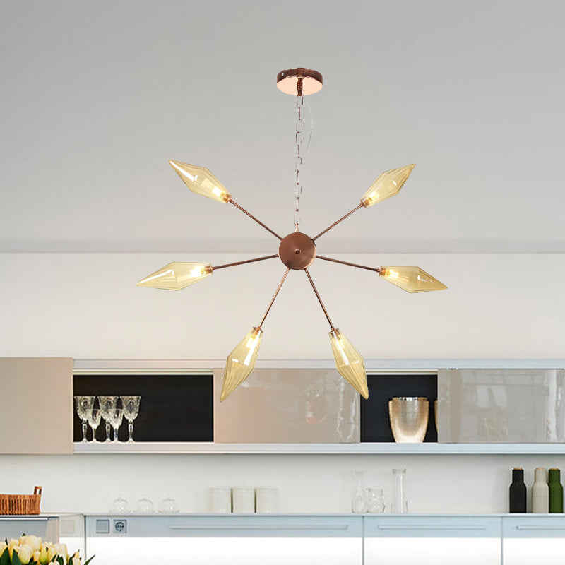 6/9/12 Lights Chandelier Lamp Industrial Sputnik Amber/Clear Glass Ceiling Light Fixture in Black/Copper/Chrome Clearhalo 'Ceiling Lights' 'Chandeliers' 'Glass shade' 'Glass' 'Industrial Chandeliers' 'Industrial' 'Middle Century Chandeliers' 'Pendant Lights' 'Tiffany' Lighting' 521211