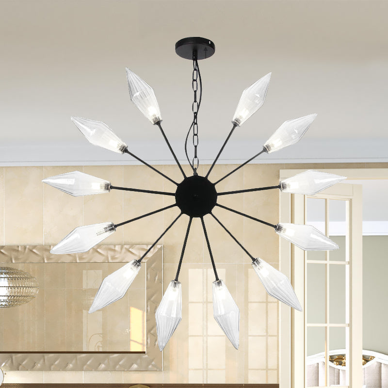 6/9/12 Lights Chandelier Lamp Industrial Sputnik Amber/Clear Glass Ceiling Light Fixture in Black/Copper/Chrome 12 Black Clear Clearhalo 'Ceiling Lights' 'Chandeliers' 'Glass shade' 'Glass' 'Industrial Chandeliers' 'Industrial' 'Middle Century Chandeliers' 'Pendant Lights' 'Tiffany' Lighting' 521248