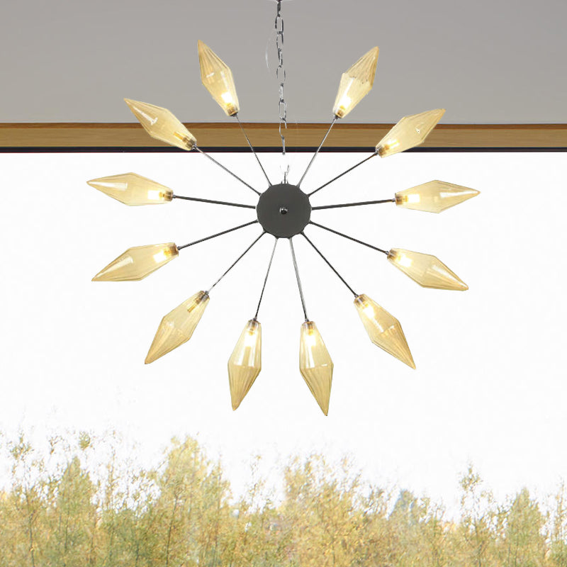 6/9/12 Lights Chandelier Lamp Industrial Sputnik Amber/Clear Glass Ceiling Light Fixture in Black/Copper/Chrome 12 Chrome Amber Clearhalo 'Ceiling Lights' 'Chandeliers' 'Glass shade' 'Glass' 'Industrial Chandeliers' 'Industrial' 'Middle Century Chandeliers' 'Pendant Lights' 'Tiffany' Lighting' 521255