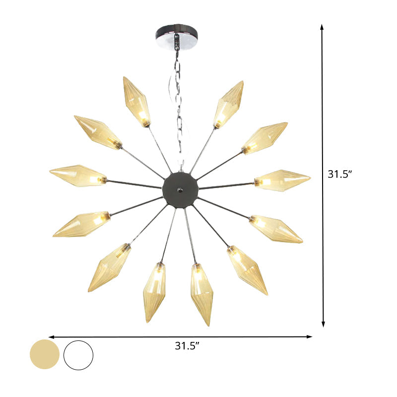 6/9/12 Lights Chandelier Lamp Industrial Sputnik Amber/Clear Glass Ceiling Light Fixture in Black/Copper/Chrome Clearhalo 'Ceiling Lights' 'Chandeliers' 'Glass shade' 'Glass' 'Industrial Chandeliers' 'Industrial' 'Middle Century Chandeliers' 'Pendant Lights' 'Tiffany' Lighting' 521257