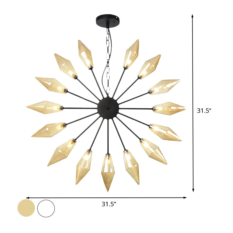 6/9/12 Lights Chandelier Lamp Industrial Sputnik Amber/Clear Glass Ceiling Light Fixture in Black/Copper/Chrome Clearhalo 'Ceiling Lights' 'Chandeliers' 'Glass shade' 'Glass' 'Industrial Chandeliers' 'Industrial' 'Middle Century Chandeliers' 'Pendant Lights' 'Tiffany' Lighting' 521267