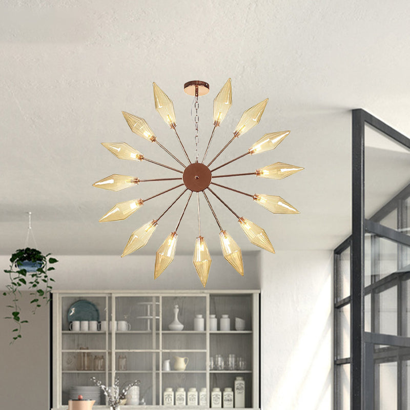 6/9/12 Lights Chandelier Lamp Industrial Sputnik Amber/Clear Glass Ceiling Light Fixture in Black/Copper/Chrome Clearhalo 'Ceiling Lights' 'Chandeliers' 'Glass shade' 'Glass' 'Industrial Chandeliers' 'Industrial' 'Middle Century Chandeliers' 'Pendant Lights' 'Tiffany' Lighting' 521271