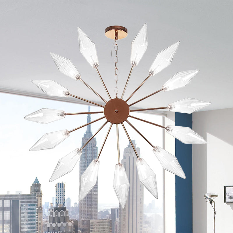 6/9/12 Lights Chandelier Lamp Industrial Sputnik Amber/Clear Glass Ceiling Light Fixture in Black/Copper/Chrome 15 Copper Clear Clearhalo 'Ceiling Lights' 'Chandeliers' 'Glass shade' 'Glass' 'Industrial Chandeliers' 'Industrial' 'Middle Century Chandeliers' 'Pendant Lights' 'Tiffany' Lighting' 521273