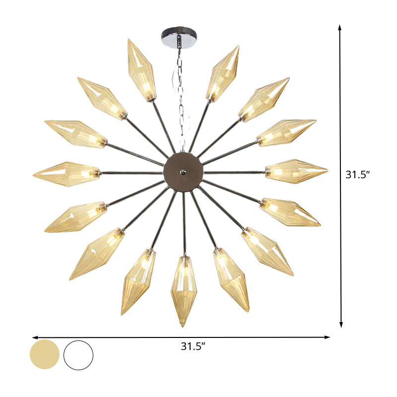 6/9/12 Lights Chandelier Lamp Industrial Sputnik Amber/Clear Glass Ceiling Light Fixture in Black/Copper/Chrome Clearhalo 'Ceiling Lights' 'Chandeliers' 'Glass shade' 'Glass' 'Industrial Chandeliers' 'Industrial' 'Middle Century Chandeliers' 'Pendant Lights' 'Tiffany' Lighting' 521277