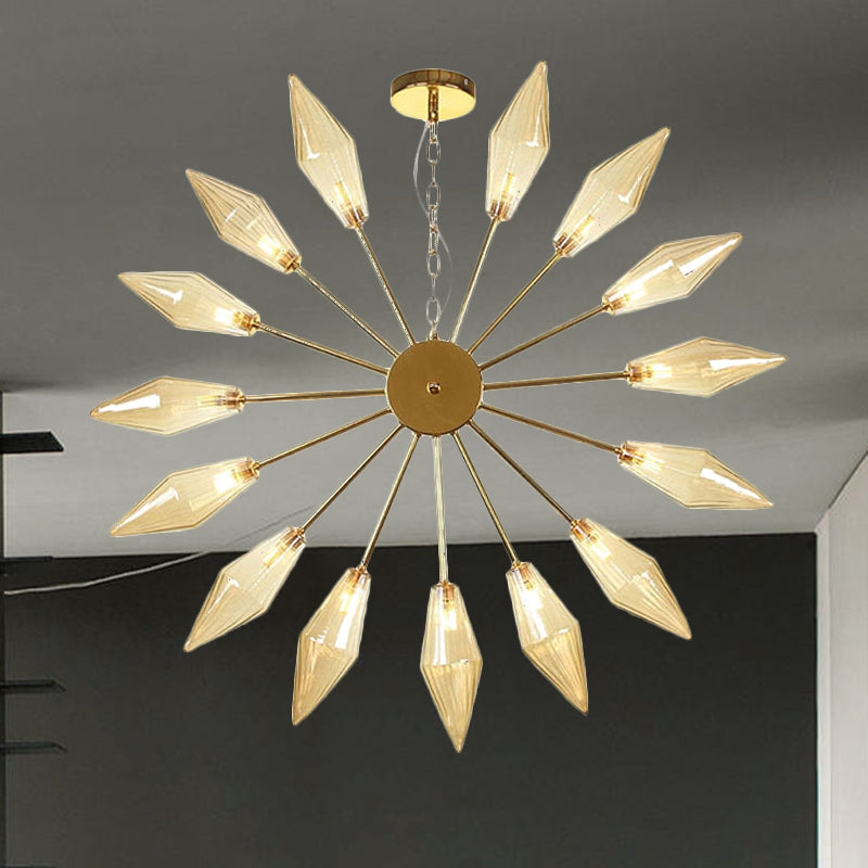 6/9/12 Lights Chandelier Lamp Industrial Sputnik Amber/Clear Glass Ceiling Light Fixture in Black/Copper/Chrome 15 Gold Amber Clearhalo 'Ceiling Lights' 'Chandeliers' 'Glass shade' 'Glass' 'Industrial Chandeliers' 'Industrial' 'Middle Century Chandeliers' 'Pendant Lights' 'Tiffany' Lighting' 521280