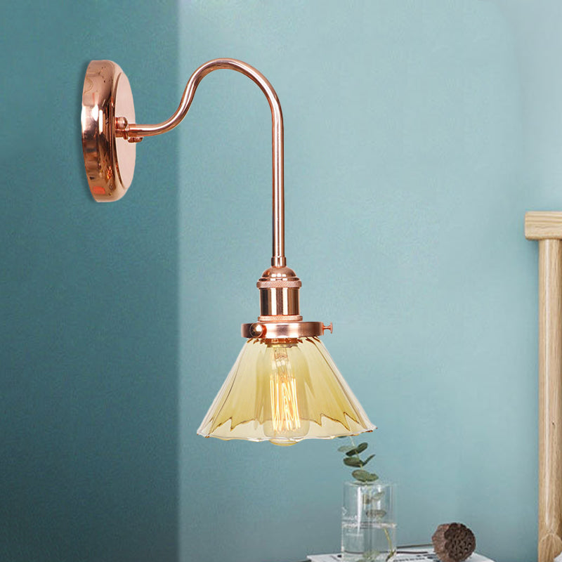 1 Light Cone Sconce Light Vintage Clear/Amber Glass Wall Lighting Fixture for Living Room Amber A Clearhalo 'Art deco wall lights' 'Cast Iron' 'Glass' 'Industrial wall lights' 'Industrial' 'Middle century wall lights' 'Modern' 'Rustic wall lights' 'Tiffany' 'Traditional wall lights' 'Wall Lamps & Sconces' 'Wall Lights' Lighting' 521306