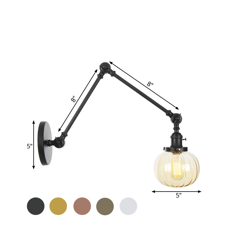 Globe Clear/Amber Glass Wall Mounted Lighting Vintage 1 Light Indoor Sconce in Brass/Chrome/Black with Adjustable Arm, 8"+8"/8"+8"+8" L Clearhalo 'Art deco wall lights' 'Cast Iron' 'Glass' 'Industrial wall lights' 'Industrial' 'Middle century wall lights' 'Modern' 'Rustic wall lights' 'Tiffany' 'Traditional wall lights' 'Wall Lamps & Sconces' 'Wall Lights' Lighting' 521316