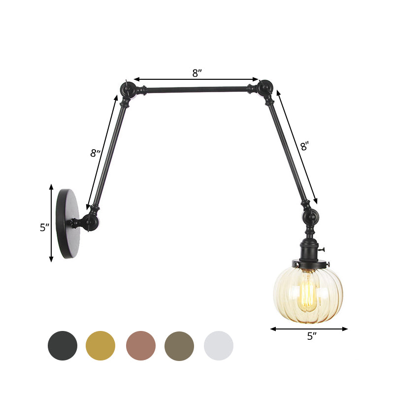 Globe Clear/Amber Glass Wall Mounted Lighting Vintage 1 Light Indoor Sconce in Brass/Chrome/Black with Adjustable Arm, 8"+8"/8"+8"+8" L Clearhalo 'Art deco wall lights' 'Cast Iron' 'Glass' 'Industrial wall lights' 'Industrial' 'Middle century wall lights' 'Modern' 'Rustic wall lights' 'Tiffany' 'Traditional wall lights' 'Wall Lamps & Sconces' 'Wall Lights' Lighting' 521322