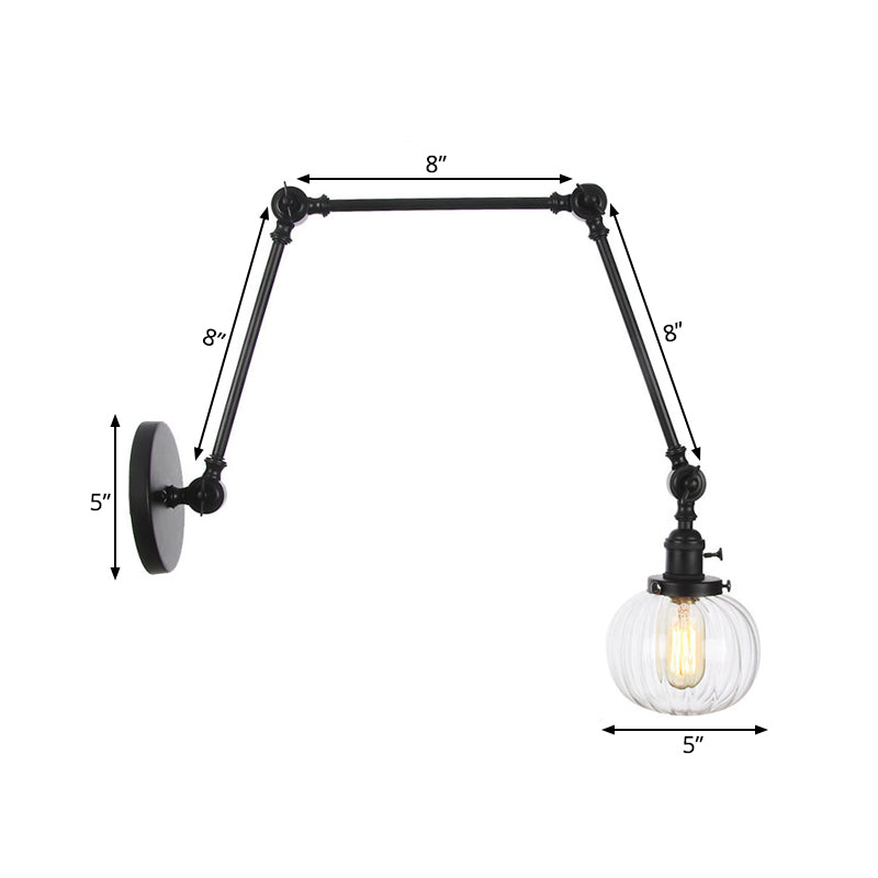 Globe Clear/Amber Glass Wall Mounted Lighting Vintage 1 Light Indoor Sconce in Brass/Chrome/Black with Adjustable Arm, 8"+8"/8"+8"+8" L Clearhalo 'Art deco wall lights' 'Cast Iron' 'Glass' 'Industrial wall lights' 'Industrial' 'Middle century wall lights' 'Modern' 'Rustic wall lights' 'Tiffany' 'Traditional wall lights' 'Wall Lamps & Sconces' 'Wall Lights' Lighting' 521325