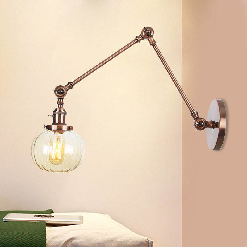Globe Clear/Amber Glass Wall Mounted Lighting Vintage 1 Light Indoor Sconce in Brass/Chrome/Black with Adjustable Arm, 8"+8"/8"+8"+8" L Clearhalo 'Art deco wall lights' 'Cast Iron' 'Glass' 'Industrial wall lights' 'Industrial' 'Middle century wall lights' 'Modern' 'Rustic wall lights' 'Tiffany' 'Traditional wall lights' 'Wall Lamps & Sconces' 'Wall Lights' Lighting' 521335