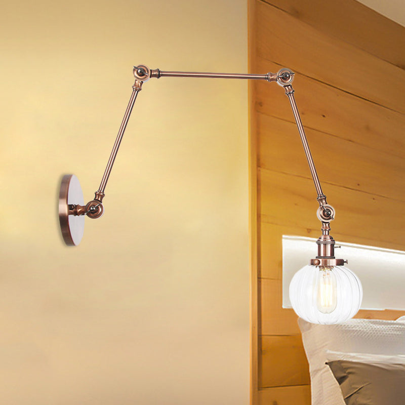 Globe Clear/Amber Glass Wall Mounted Lighting Vintage 1 Light Indoor Sconce in Brass/Chrome/Black with Adjustable Arm, 8"+8"/8"+8"+8" L Clearhalo 'Art deco wall lights' 'Cast Iron' 'Glass' 'Industrial wall lights' 'Industrial' 'Middle century wall lights' 'Modern' 'Rustic wall lights' 'Tiffany' 'Traditional wall lights' 'Wall Lamps & Sconces' 'Wall Lights' Lighting' 521341