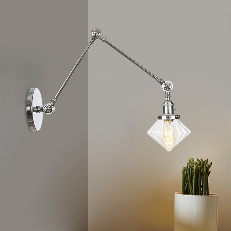 1 Light Dining Room Sconce Light Vintage Black/Bronze/Brass Wall Mounted Lamp with Diamond Clear/Amber Glass Shade, 8"+8"/8"+8"+8" L Adjustable Arm Clearhalo 'Art deco wall lights' 'Cast Iron' 'Glass' 'Industrial wall lights' 'Industrial' 'Middle century wall lights' 'Modern' 'Rustic wall lights' 'Tiffany' 'Traditional wall lights' 'Wall Lamps & Sconces' 'Wall Lights' Lighting' 522363