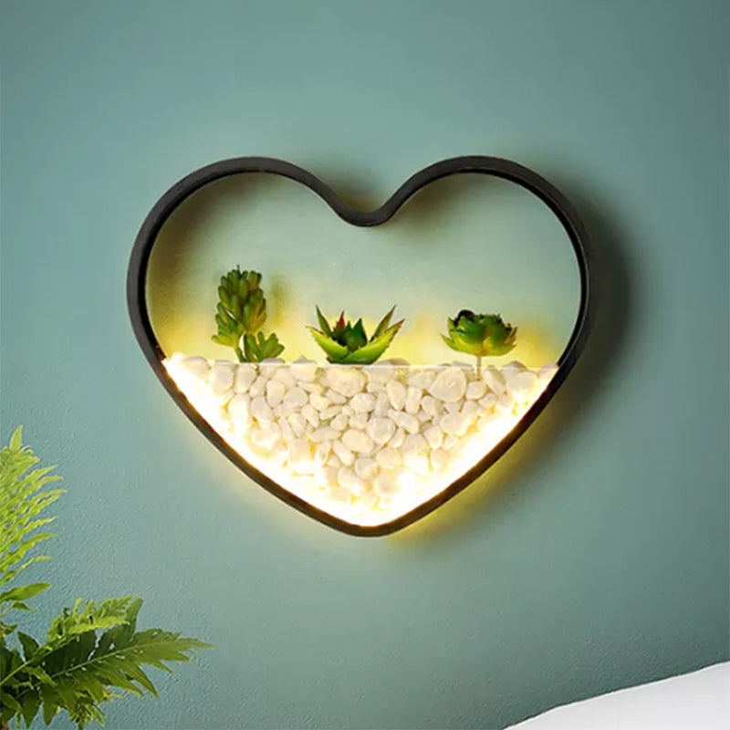 Fake Succulent Plant Wall Light Metal Stone Modern Creative Sconce Light in Black for Bedroom Clearhalo 'Wall Lamps & Sconces' 'Wall Lights' Lighting' 522495