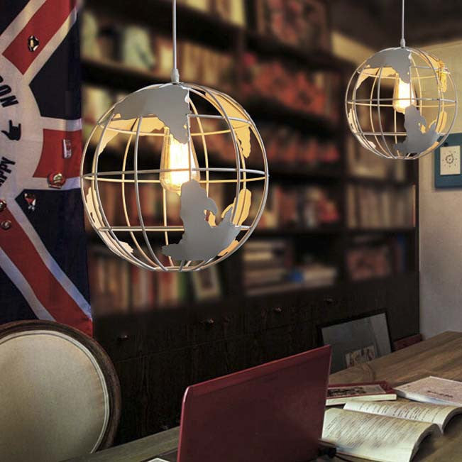 8"/12" Wide Globe Cage Metal Pendant Light Industrial 1 Light Living Room Hanging Lamp in Black/White/Pink Clearhalo 'Art Deco Pendants' 'Black' 'Cast Iron' 'Ceiling Lights' 'Ceramic' 'Crystal' 'Industrial Pendants' 'Industrial' 'Metal' 'Middle Century Pendants' 'Pendant Lights' 'Pendants' 'Rustic Pendants' 'Tiffany' Lighting' 5239