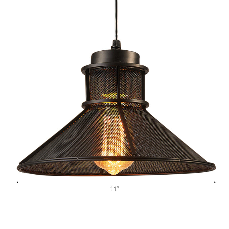 Rust/Black Mesh Cage Pendant Light Industrial Metal 1 Bulb Restaurant Hanging Ceiling Lamp with Cone Shade Clearhalo 'Art Deco Pendants' 'Black' 'Cast Iron' 'Ceiling Lights' 'Ceramic' 'Crystal' 'Industrial Pendants' 'Industrial' 'Metal' 'Middle Century Pendants' 'Pendant Lights' 'Pendants' 'Rustic Pendants' 'Tiffany' Lighting' 5288