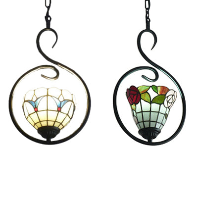 Stainless Glass Bell/Dome Hanging Pendant Light Tiffany Style 1 Light Beige/White Suspension Lamp for Foyer Clearhalo 'Ceiling Lights' 'Pendant Lights' 'Pendants' Lighting' 53026